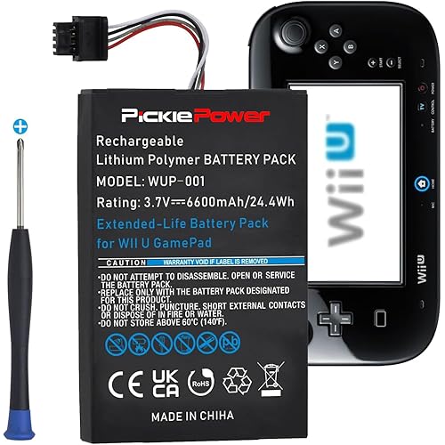 Pickle Power 6600mAh Wii U Gamepad Battery, Rechargeable Wii U Battery Replacement for Nintendo Wii U Gamepad WUP-010 WUP-012