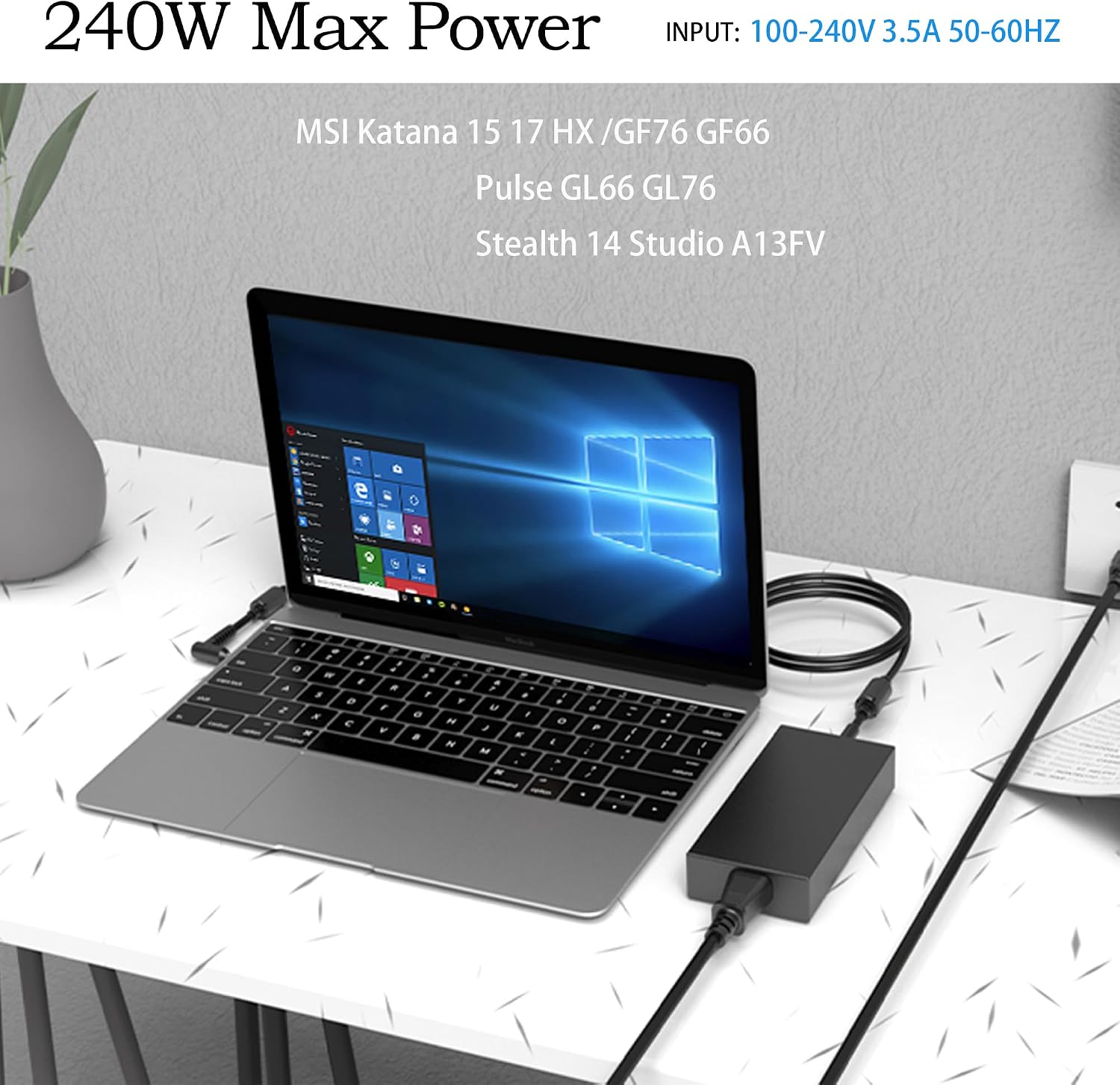 240W 12A Adapter for MSI Katana 15 17 HX B13V B13VGK B13VFK B13VEK B12V B12VGK B12VEK B12VFK B14W B14WGK Pulse 15 17 B13V B13VGK Delta 15 A5EFK Chicony A20-240P2A Gaming Laptop Charger 4.5 * 3.0 mm