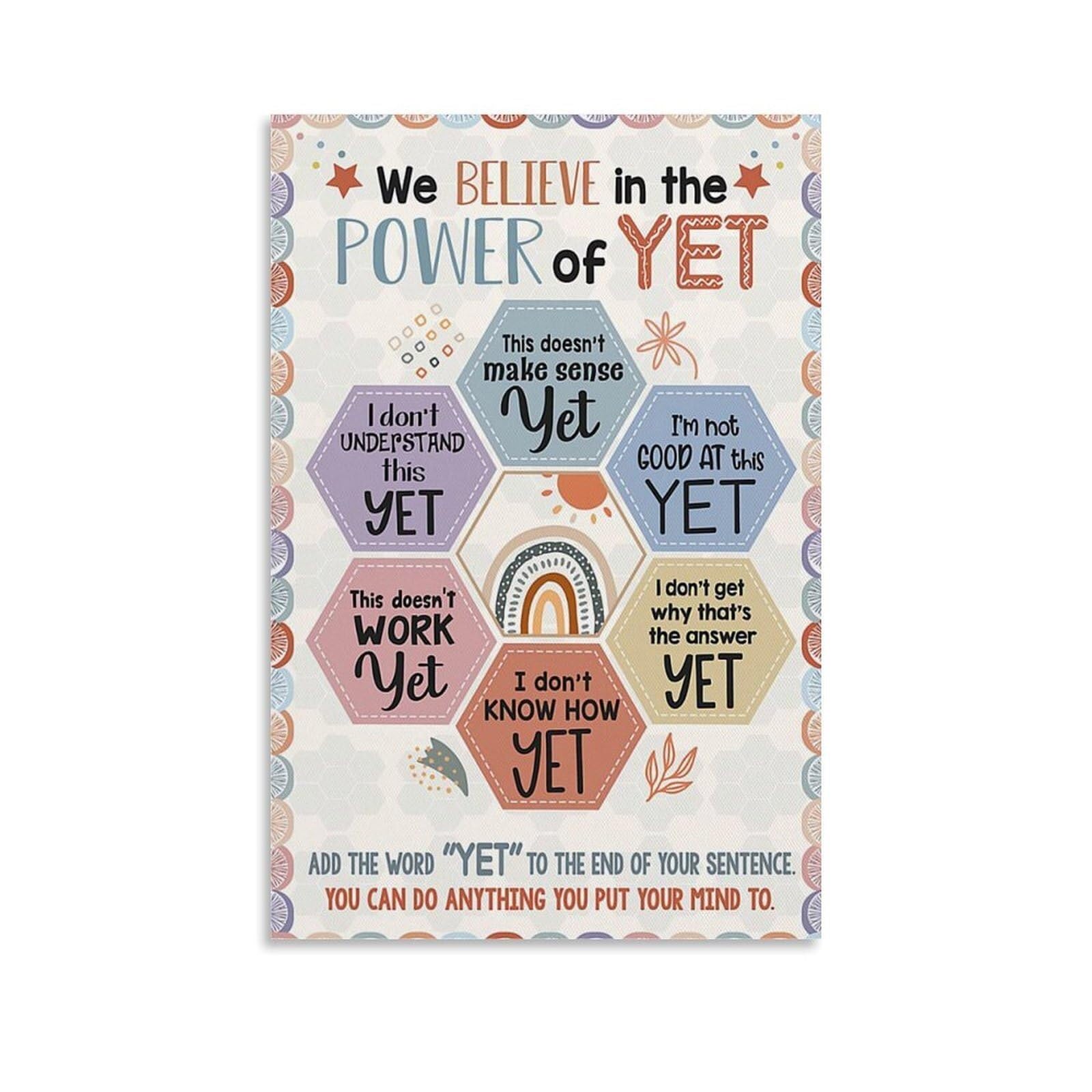 AUOQKQUT We Believe In The Power Of Yet Educational Poster for School Counselors Office Decor Growth Mindset Art Framed,08x12inch(20x30cm)