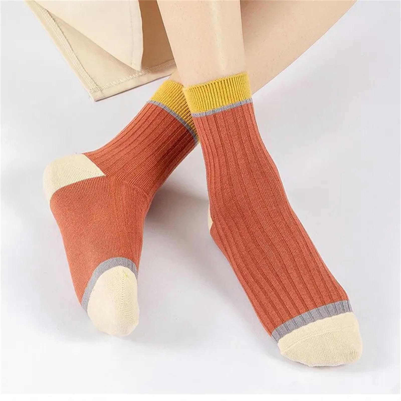 Calzini Calzini A Strisce Da 5 Pairsies Calzini A Tubo A Tubo Solido Calzino Invernale Autunnale Per Donne
