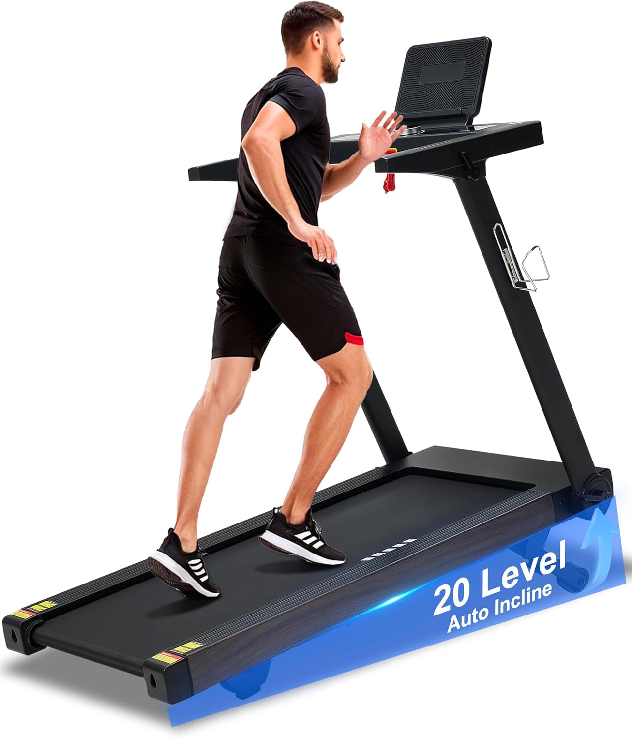 Borgusi Treadmills for Home with Auto Incline - Fully Assembled, 4 Hp Foldable Treadmill, 18.9 Inch Wide, 400 Lb Capacity, LED Display, 12 Mph Speed, Bluetooth App and Speaker, Shock Absorbent