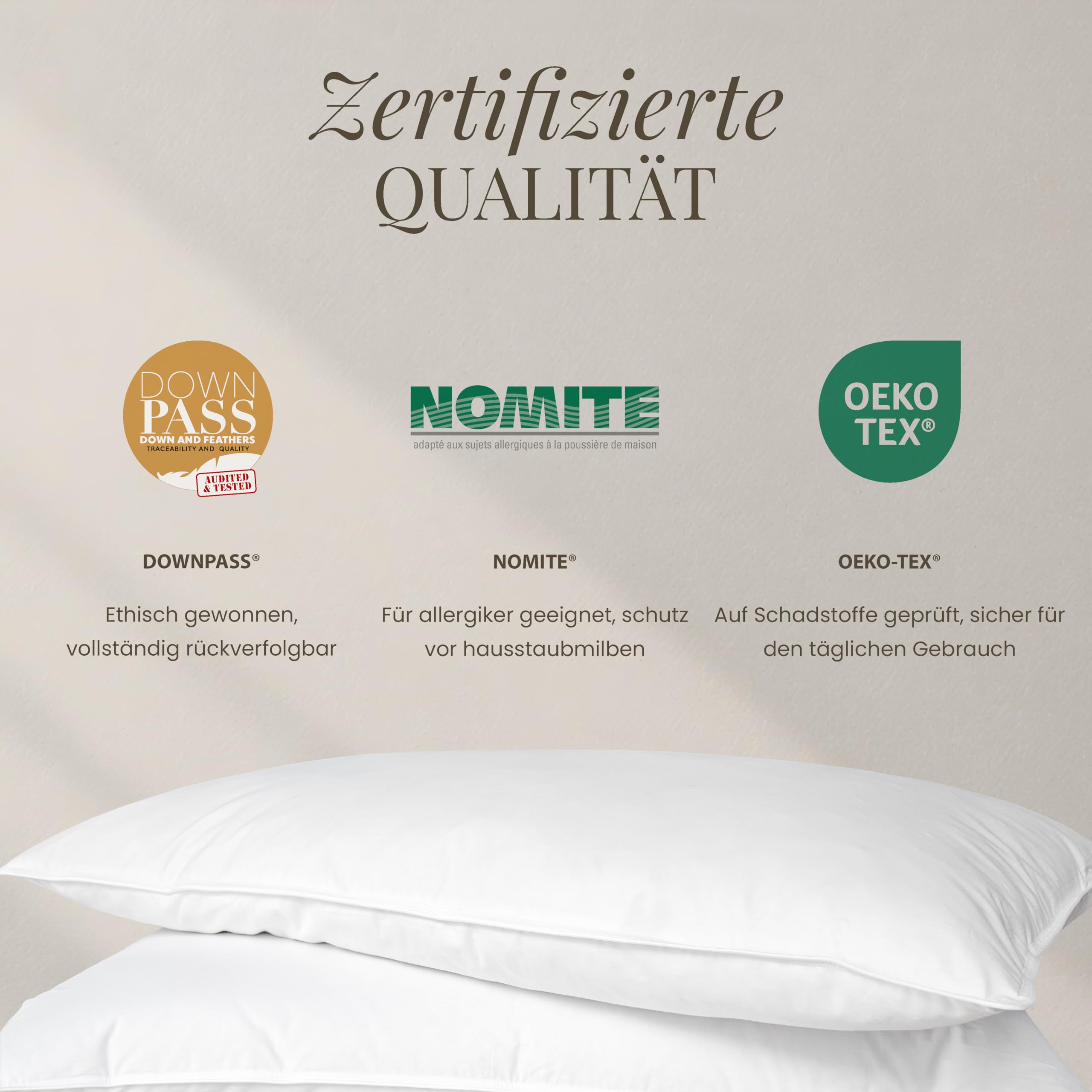 FAM' Home Federkopfkissen 50x70 cm – Federkissen mit 100% Entenfedern | NATÜRLICHER KOMFORT: 100% Entenfedern für Stützkraft, atmungsaktiver Bezug, bei 30°C waschbar & Öko-Tex zertifiziert.