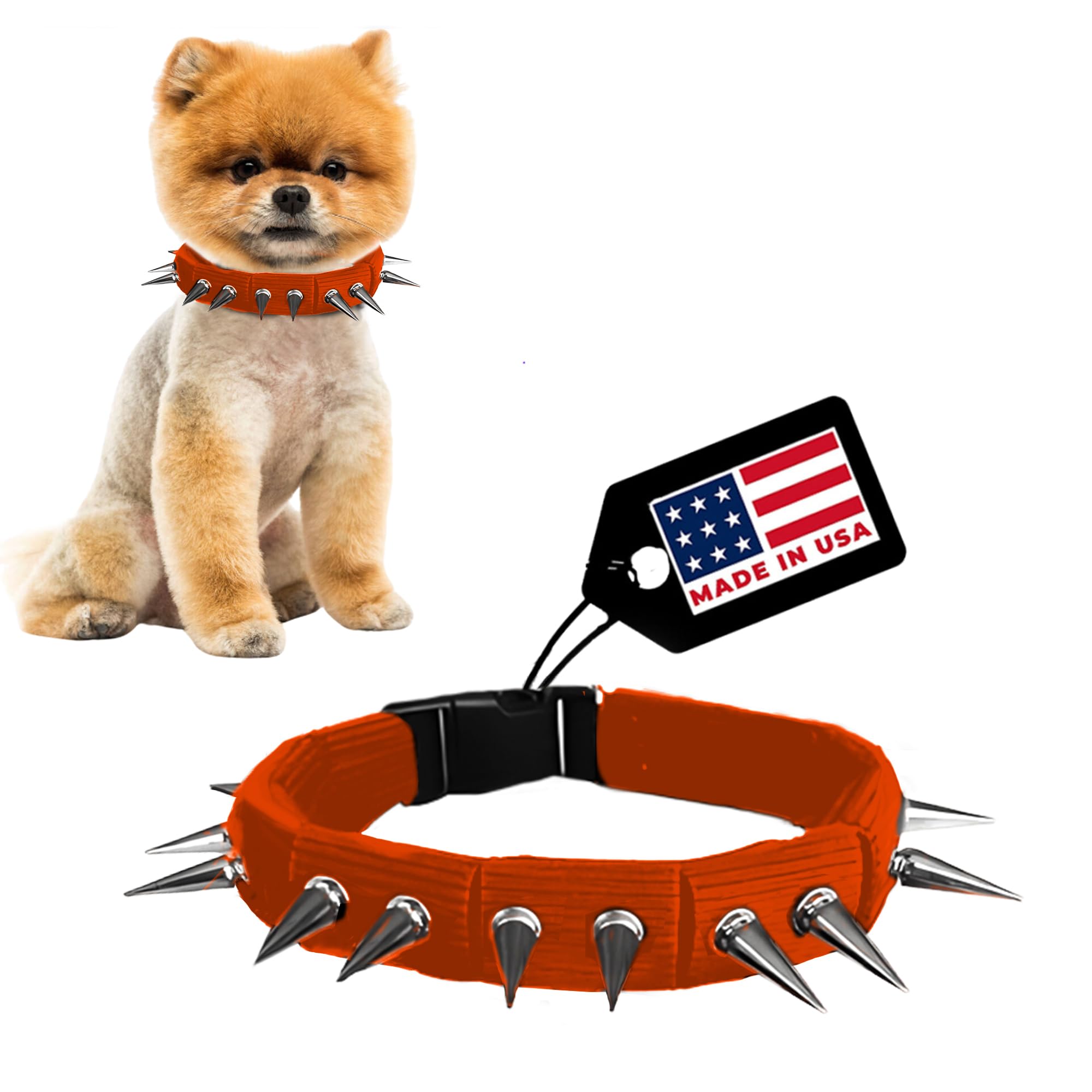 CoyoteCollar Spiked Dog Collar - Orange Medium Spike Collar, Adjustable, Protection Against Coyotes & Aggressive Dogs