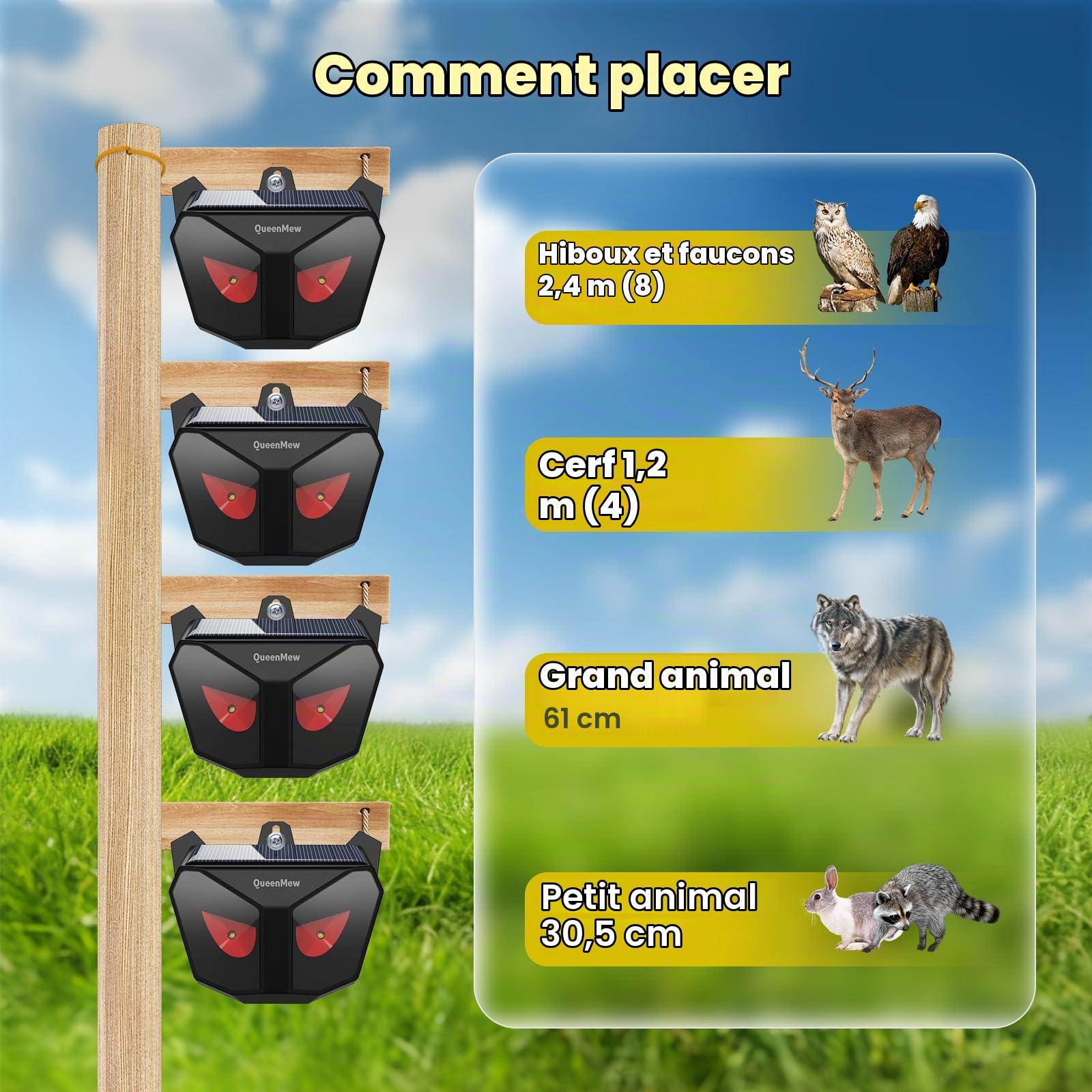 Répulsif pour Chat Solaire, Repulsif Animaux Nocturnes Flash Muet, Repulsif Anti Chat Exterieur, Repulsif Oiseaux Pigeon Imperméable, pour Jardin Animaux Nocturnes Chats Chiens Oiseaux Souris, 4 Pack