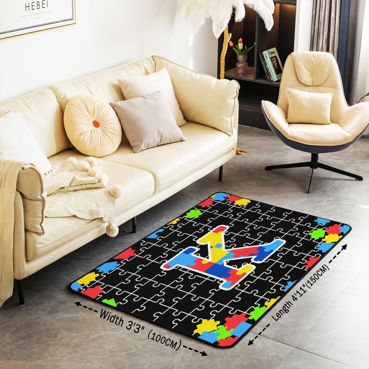 Jigsaw Puzzle Area Rug Monogram Letter K Indoor Floor Mats Entrance Rugs for Kids Boys Girls Room Decor,Geometric Puzzle Games Non Slip Absorbent Carpets, 4'11" x 3'3" (Rectangular)
