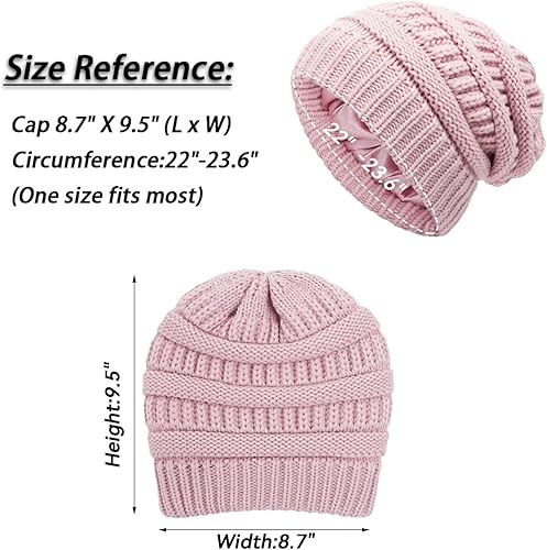 Miniatura 2 de Gorro de invierno para mujer, sombrero de protección para el cabello, gorro de punto cable suave, gorro de nieve con forro de satén para mujer