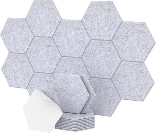 TONOR - Paquete de 12 paneles acústicos hexagonales, paneles autoadhesivos a prueba de sonido de 12 x 10 x 0.4 pulgadas para paredes, panel de pared