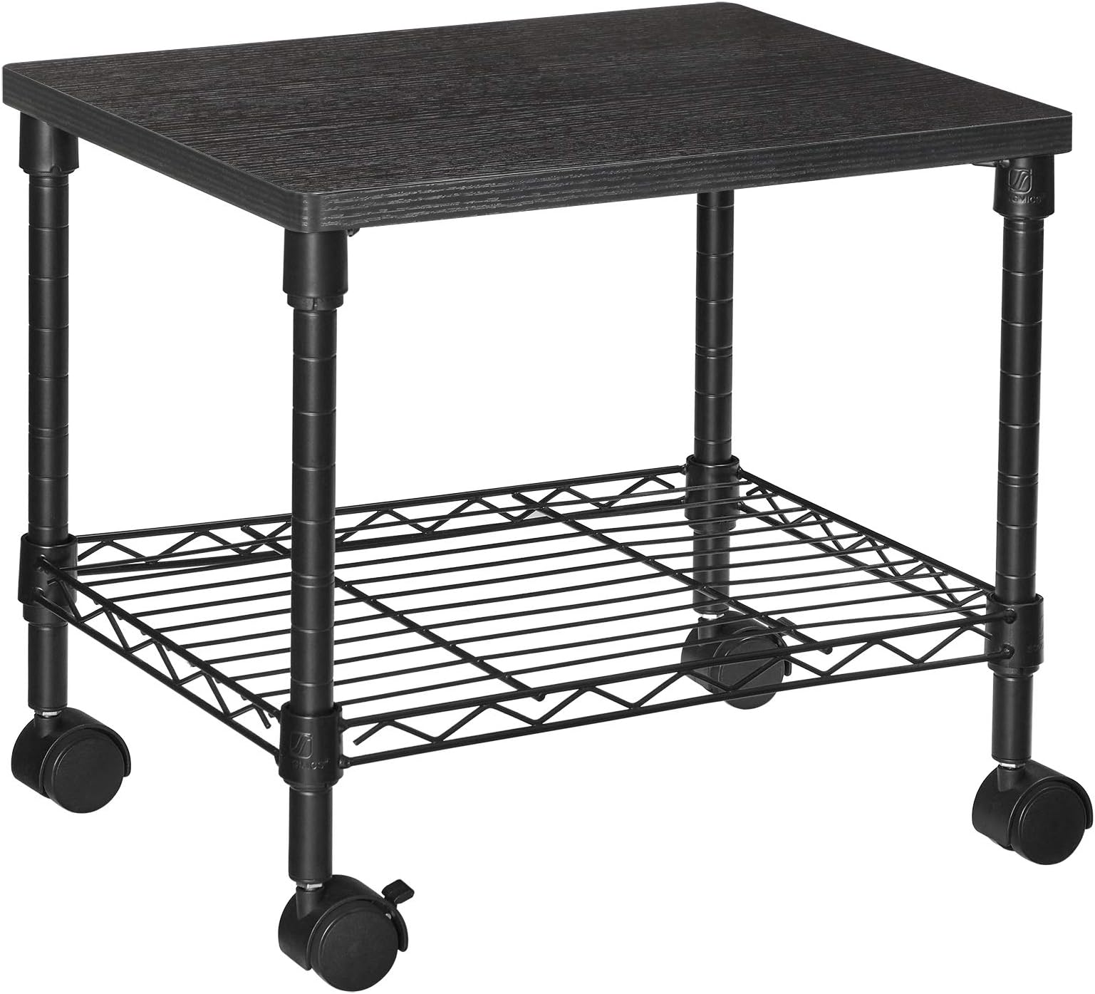 SONGMICS 3 Tier Wide Printer Stand with Wheels, Rolling Printer Table Cart with Metal Storage Shelf, for Home and Office, 16.1 x 12.2 x 15 Inches, Black ULGR301B01