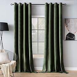 MIULEE Olive Green Velvet Curtains for Bedroom 2 Panel Se…