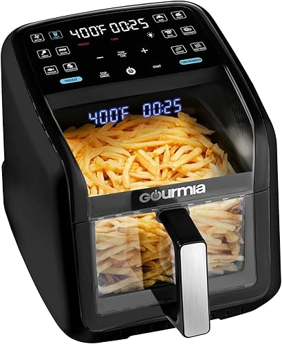 Miniatura 3 de Gourmias Panorama - Freidora de aire digital de 7 cuartos de galón con ventana de visualización panorámica, pantalla holográfica, 12 ajustes