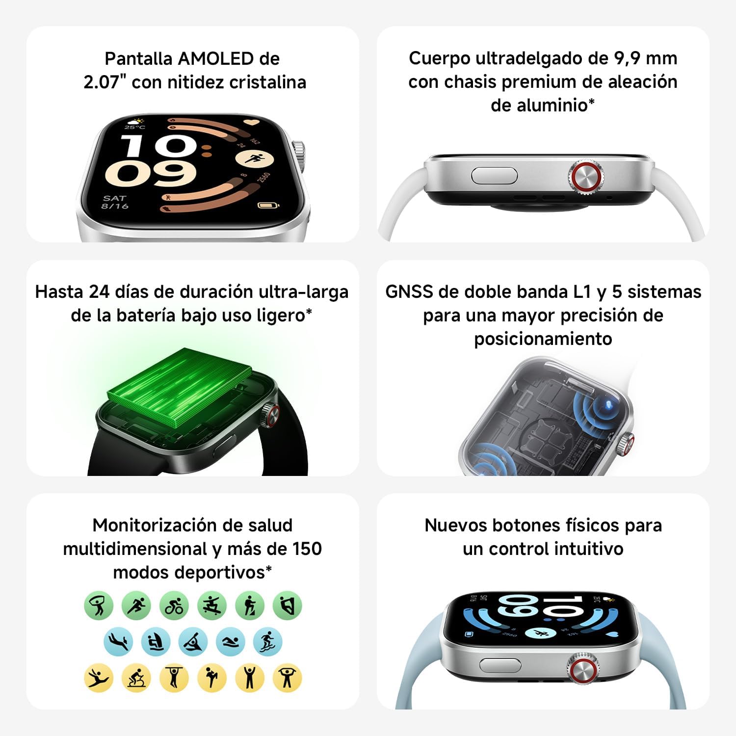 XIAOMI Redmi Watch 6, Reloj Inteligente Mujer y Hombre, Pantalla AMOLED 2.07», Monitoreo cardíaco, sueño y estrés, 150+ Modos Deportivos, 24 Días de Batería, 5ATM, GPS, iOS & Android, Azul 3