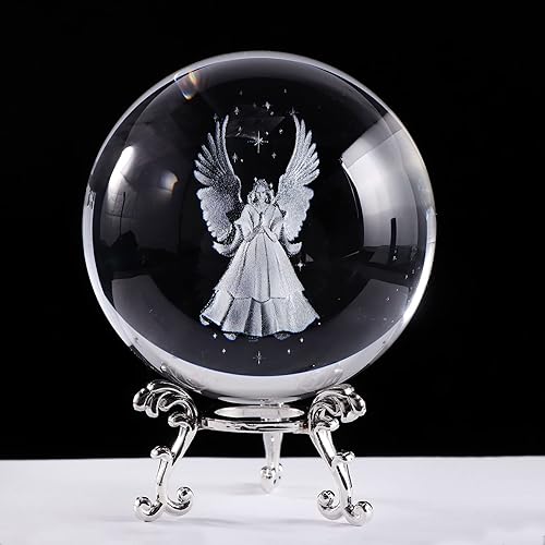 Miniatura 6 de Ornalrist Bola de cristal 3D grabada orando en la mano con una cruz, regalos religiosos para mujeres, esfera de cristal con base plateada,