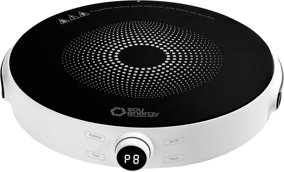 Fogão Cooktop Indução Portátil 1 Boca 2000W Bivolt Sou Energy - Fogão Elétrico Mesa Digital + Timer