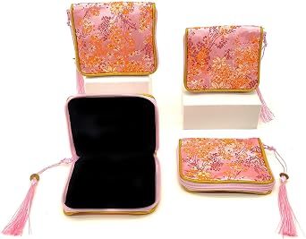 4pc Zipper Jewelry Pouches Brocade Cosmetic Bags Embroidered Coin Purses Wallets for Women