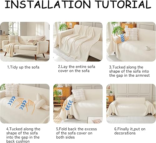 Miniatura 78 de HANDONTIME fundas de sofá beige para sofá, fundas boho de jacquard y corduroy para perros, funda de sofá de felpilla para perros, protector suave