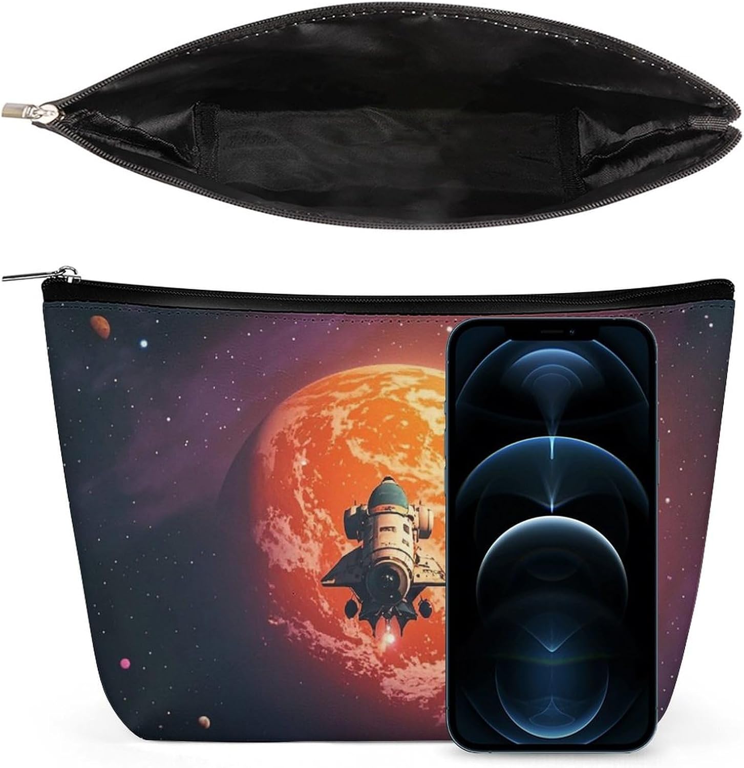 Sunset in Outer Space Makeup Bag for Women Portable Cosmetic Bag Waterproof Toiletry Bag Storage Bag Large Makeup Pouch Aesthetic Handheld Makeup Bag for Travel Work image 3