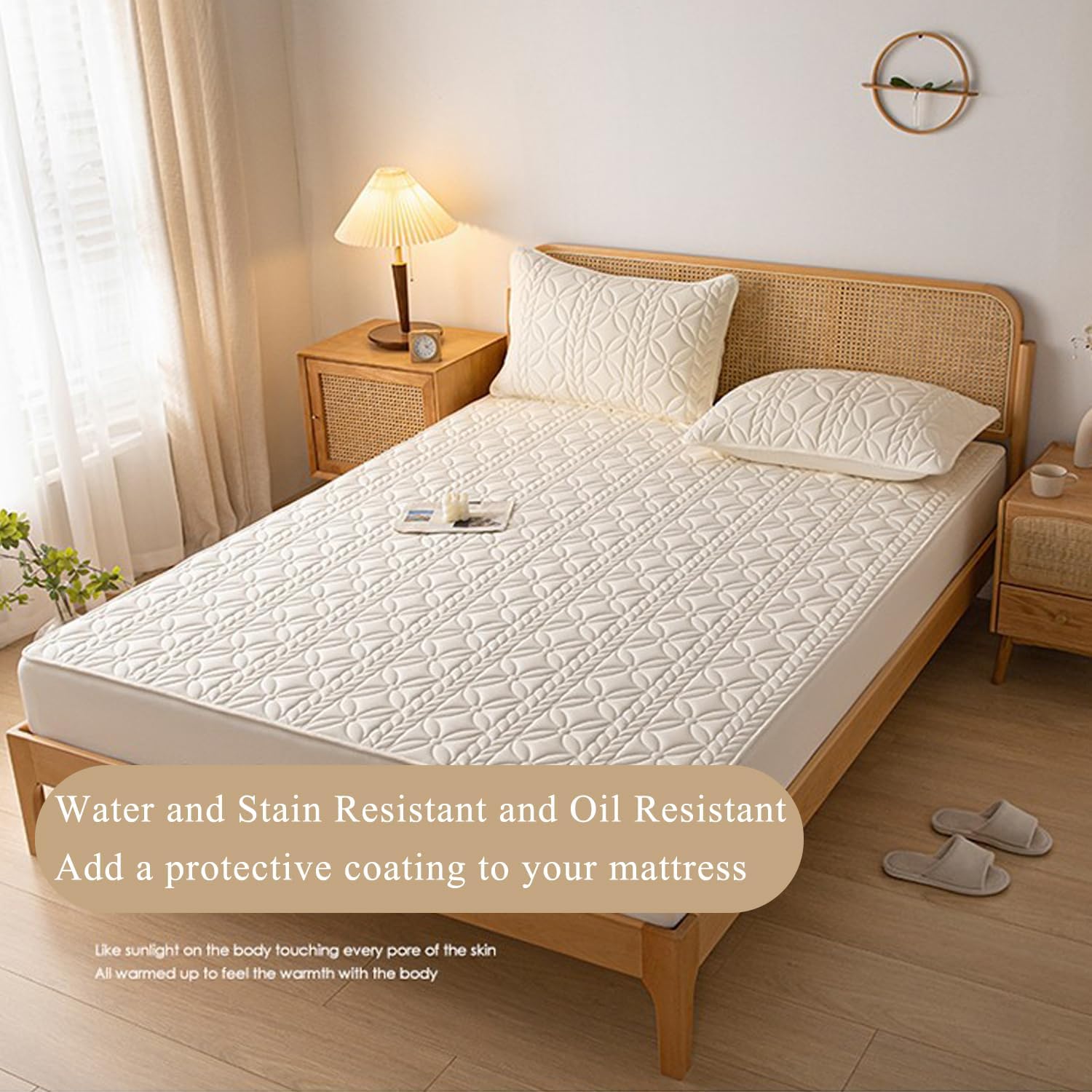 Queen Size Waterproof Mattress Protector Pad Bed Cover 360° Wrap Breathable Full Twin Mattress Cover Dirt-Proof Skin Friendly Fitted Sheet Washable Bedroom Dormitory,Beige,100x200cm(Twin)