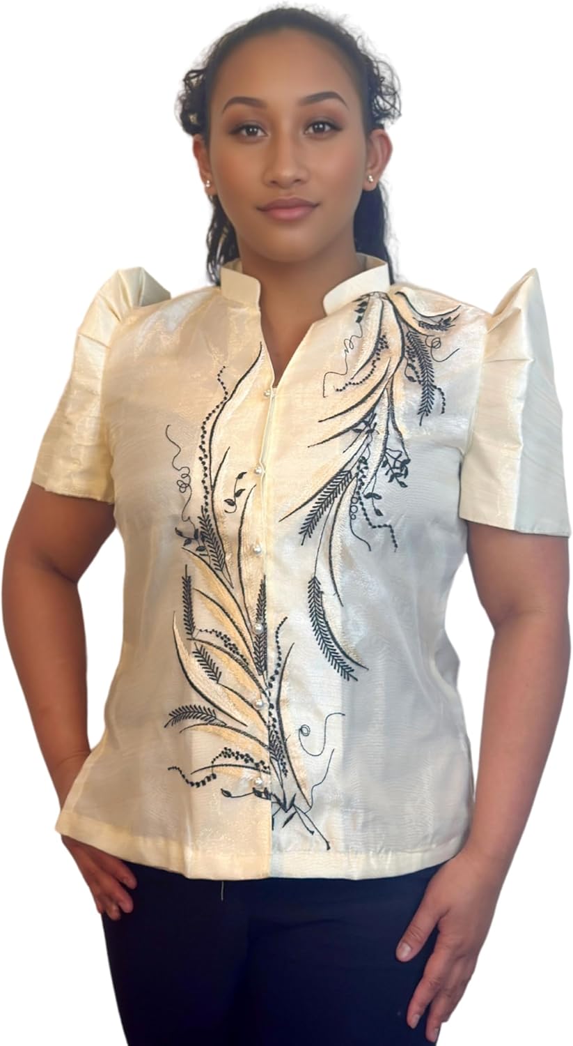 Modern Blouse – Flowy Floral Button-Up, Long Sleeve | Filipiniana Dress for Women