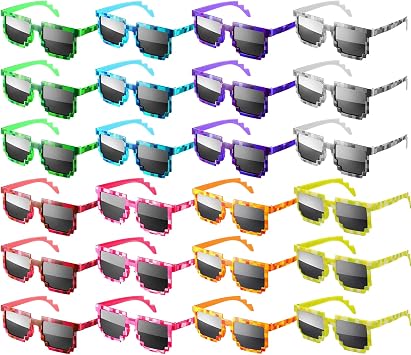 Pibupibu 24 Pack Pixel Sunglasses, Miner Party Pixel Glasses for Adults, Gamer Robot Pixelated Sunglasses Birthday Party Supplies