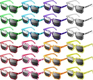 24 Pack Pixel Sunglasses, Miner Party Favors Pixel Glasses for Kids Adults, Gamer Robot Pixelated Sunglasses Birthday Party Supplies