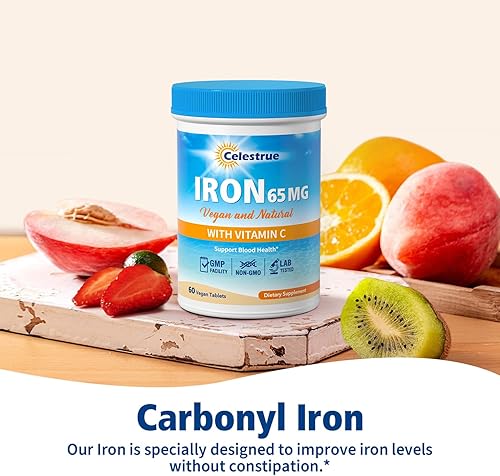 Miniatura 4 de Celestrue Suplemento de hierro, hierro elemental de 65 mg, con vitamina C, sin estreñimiento, suave para el estómago, una vez al día, vegano,