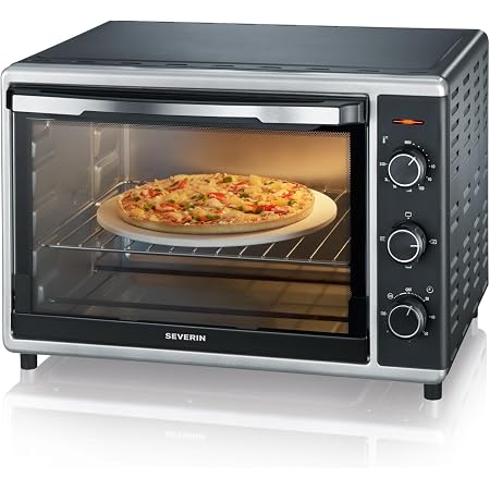 Mini-Four Severin TO 2056 - Chaleur Tournante 30L - Tournebroche - 1600W - Noir/Inox - Minuteur 120min