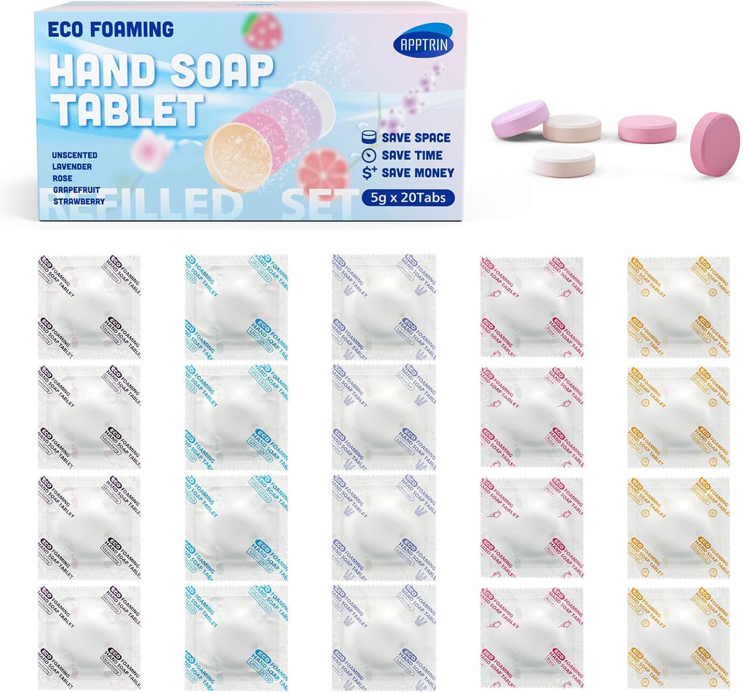 APPTRIN Foaming Hand Soap Refills Tablets 20 Pack, EcoFriendly Hand