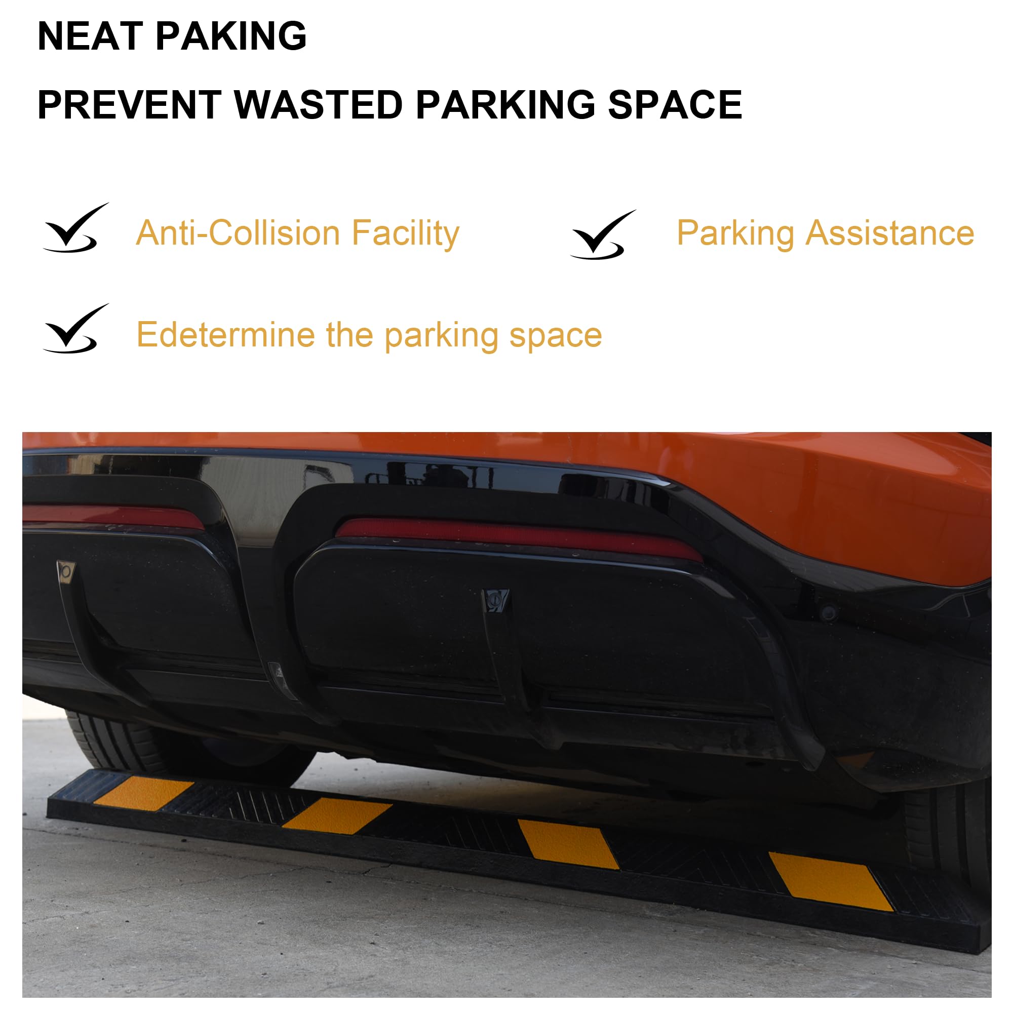 OrangeStar 72" Rubber Parking Curb, Heavy Duty Garage Floor Wheel Stopper w/Yellow Reflective Stripe for Car, Truck, Trailer, 2 Pack