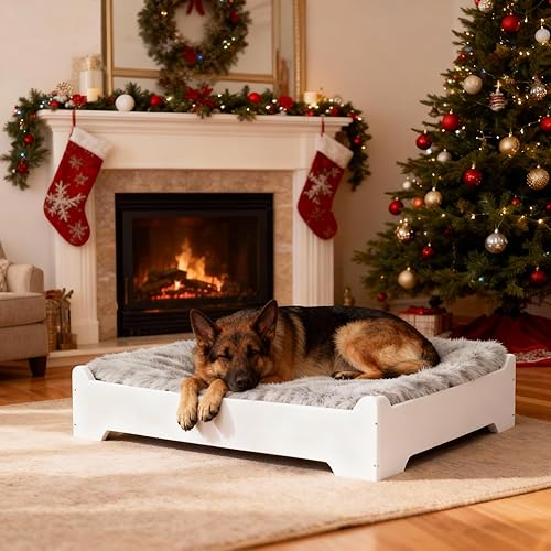 Miniatura 2 de Cama elevada para perros, sofá elevado extra grande de 38 x 29 pulgadas con funda, color blanco XL soporta hasta 90 libras