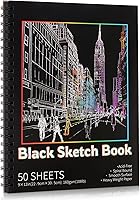 Prudiut Black Paper Sketchbook 50 Sheets 9x12in 160gsm Heavyweight Acid-Free Spiral Bound for Artists Kids Teens