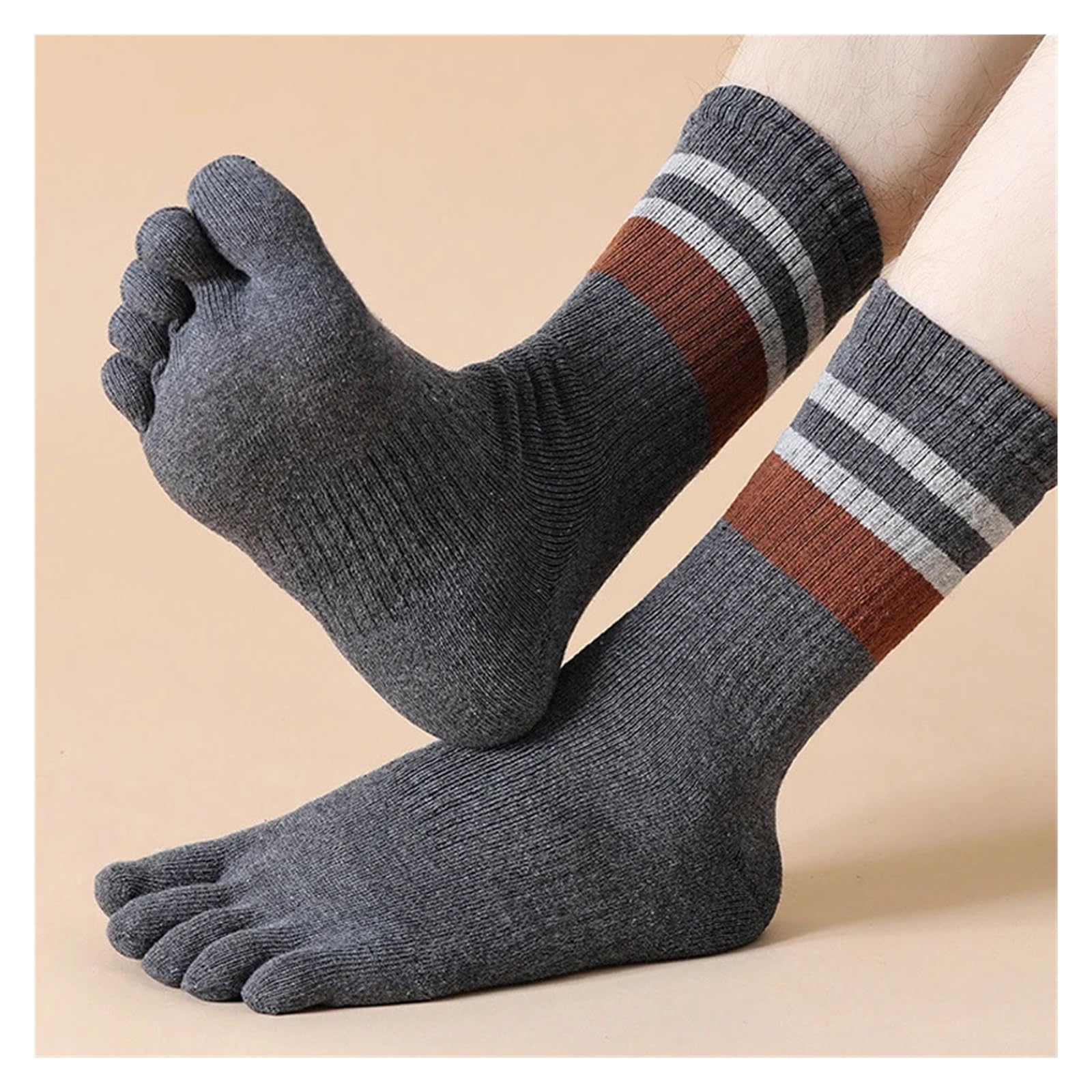 5 Paia Di Calzini Da Uomo In Cotone A Righe Spessi, Morbidi Ed Elastici Che Assorbono Il Sudore, Mantengono Caldo Vestito Festa, Lunghi Dita per uomo e donna
