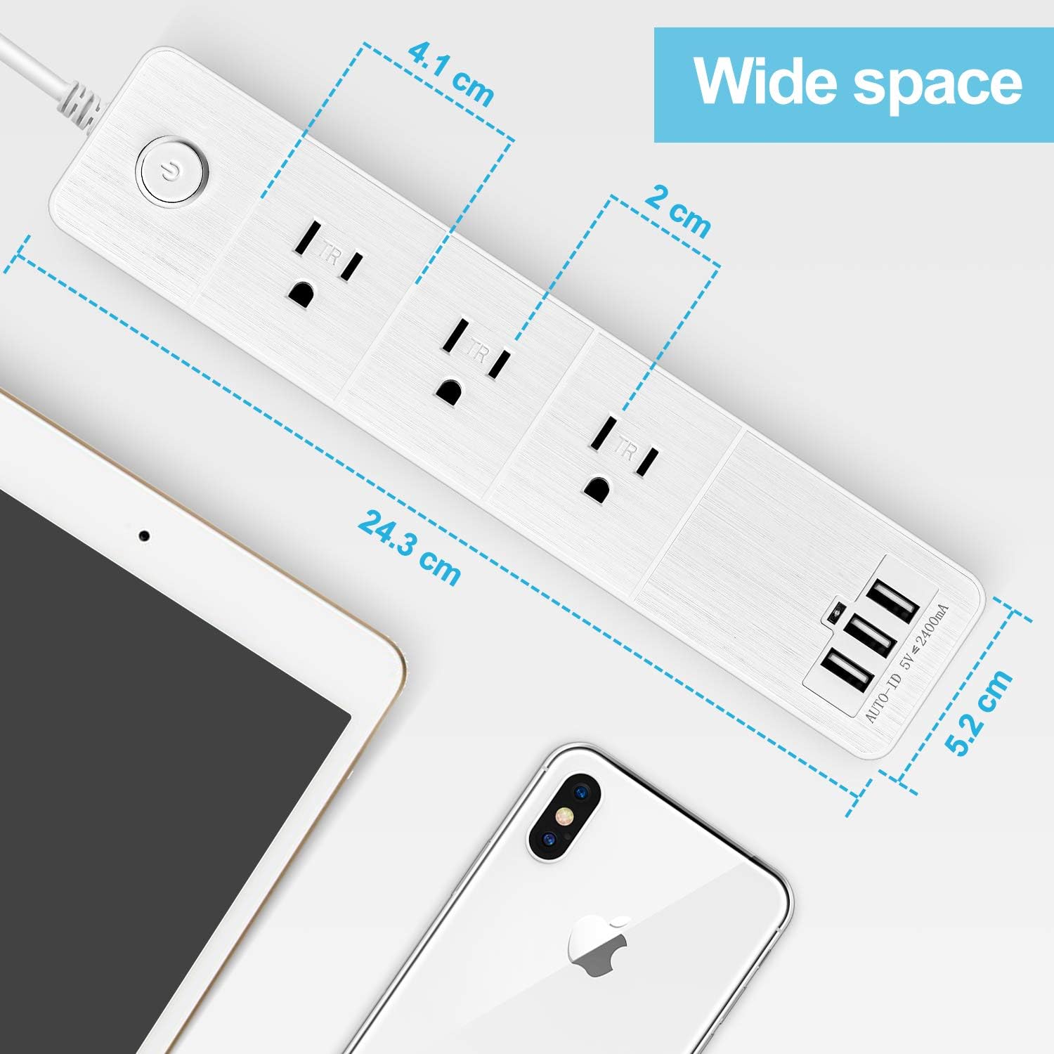 PHOCAR Surge Protector Power Strip, Extension Cord with Multi Outlets and USB Ports, Wall Mount, 6ft Cord, Indoor Use, Wall Adapter Power Charging Expander, Outlet Extension for Home, Office, Dorm