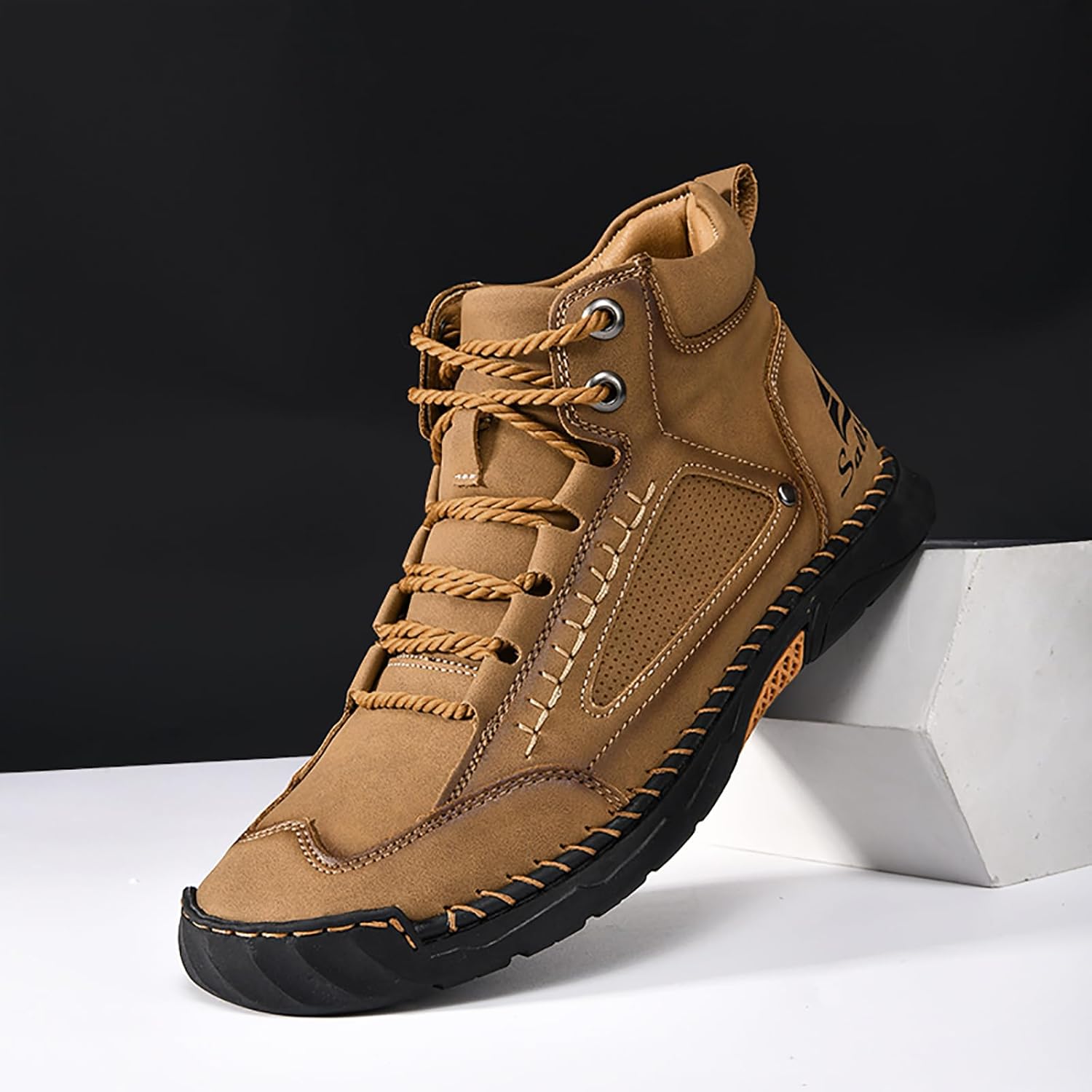 Men's Casual Handmade Leather Boots Fashion Comfortable Arch Support Wide Walking Driving Shoes Non-Slip Outdoor Ankle Boots - Image 3