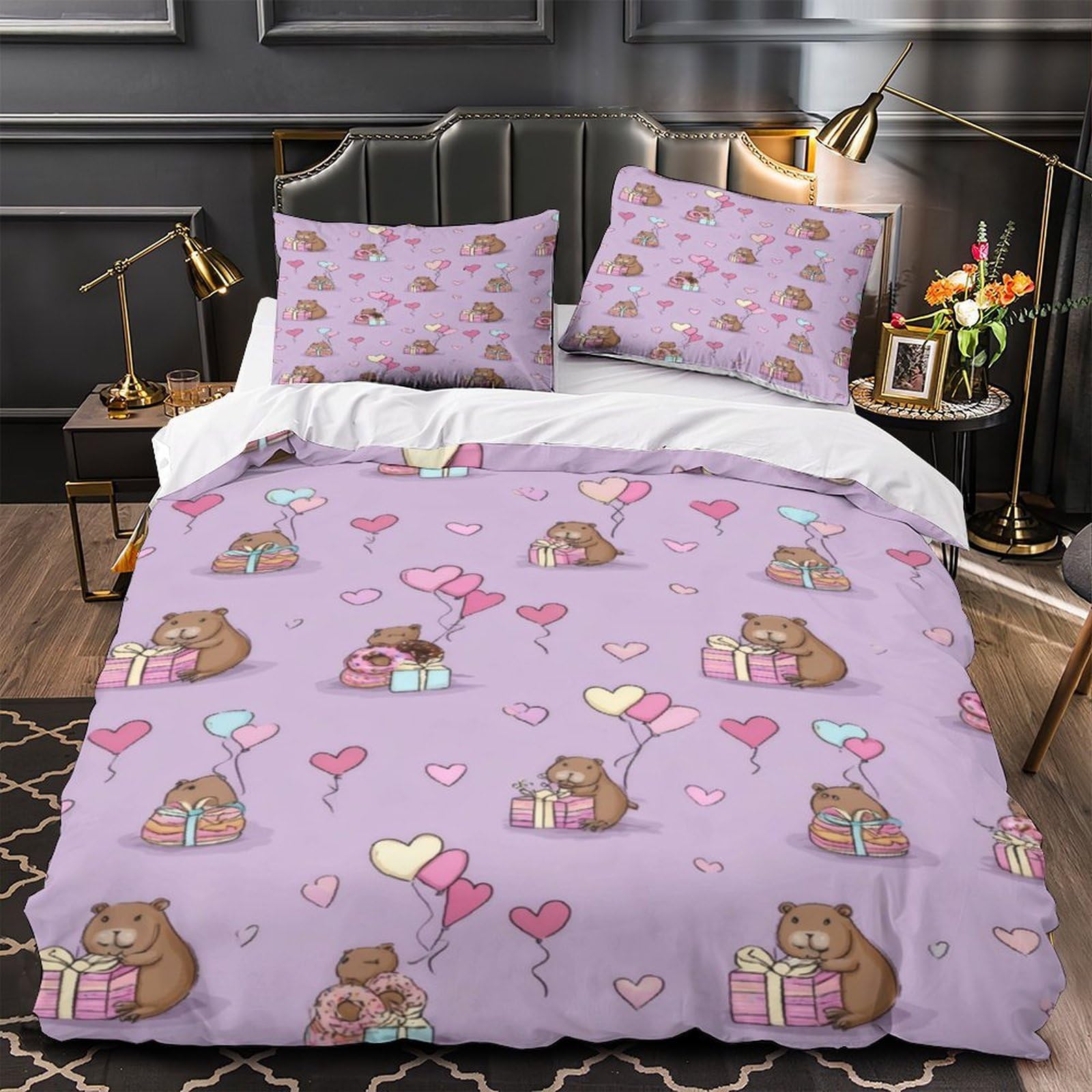 Housse de couette capybara respirante parure lit hypoallergénique