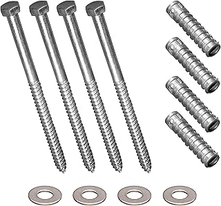 Electriduct 8" Lag Bolts with Lag Shield Anchors and Washers 1/2" Diameter (Pack of 4) - Concrete Mounting Hardware for Parking Curbs, Speed Bumps, Wheelchair Ramps, Cable Protectors, Cord Covers