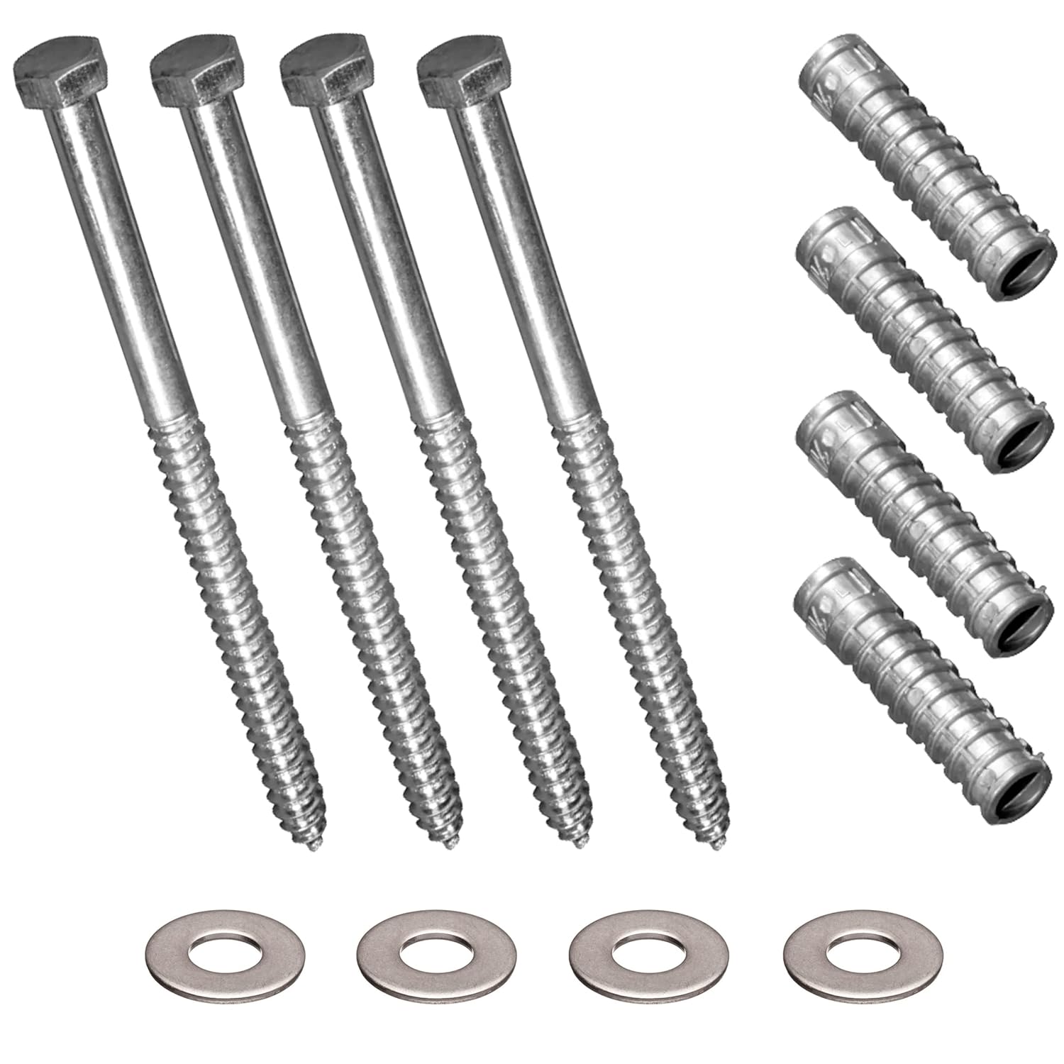 Electriduct 8" Lag Bolts with Lag Shield Anchors and Washers 1/2" Diameter (Pack of 16) - Concrete Mounting Hardware for Parking Curbs, Speed Bumps, Wheelchair Ramps, Cable Protectors, Cord Covers