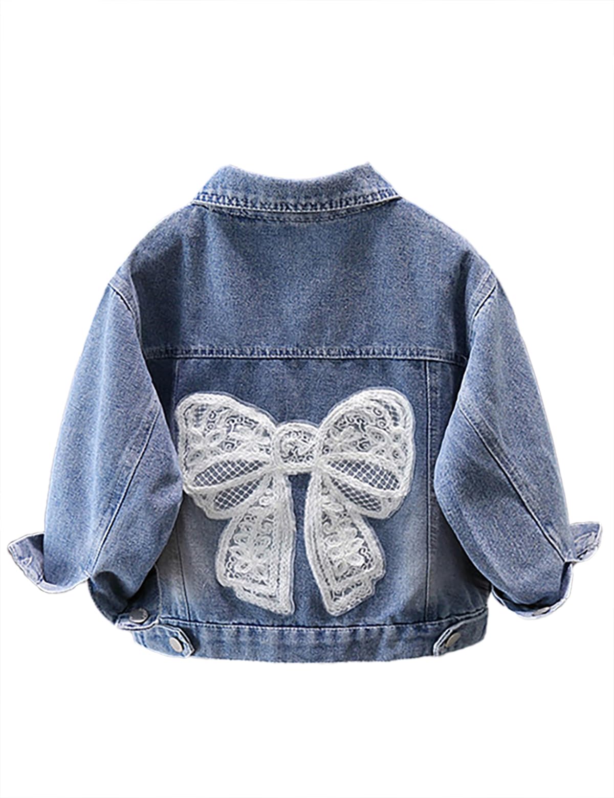 Photo 1 of Tansuful 2-14Years Girl Butterfly Embroidery Denim Jackets Classic Blue Jean Jacket Girls Toddler Outerwear Casual Cute Coat(7-8Years,White Bow)