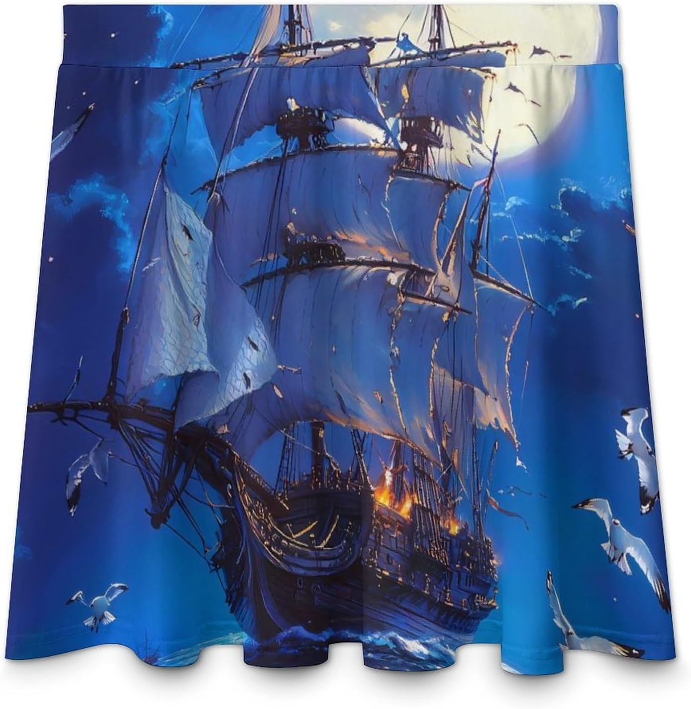 Steamship Moon Women Tennis Skirt Print Golf Skirts Mini Casual Workout Skorts