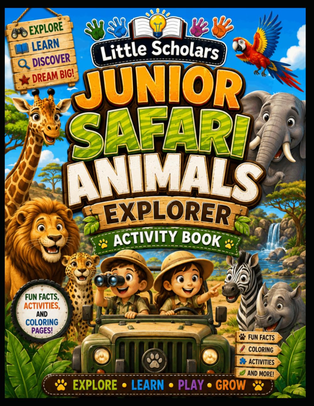 Little Scholars Junior Safari Animals Explorer Activity Book: Fun Facts Coloring Pages Mazes Spot the Difference Hidden Objects and Learning Activities for Kids Ages 4 to 8