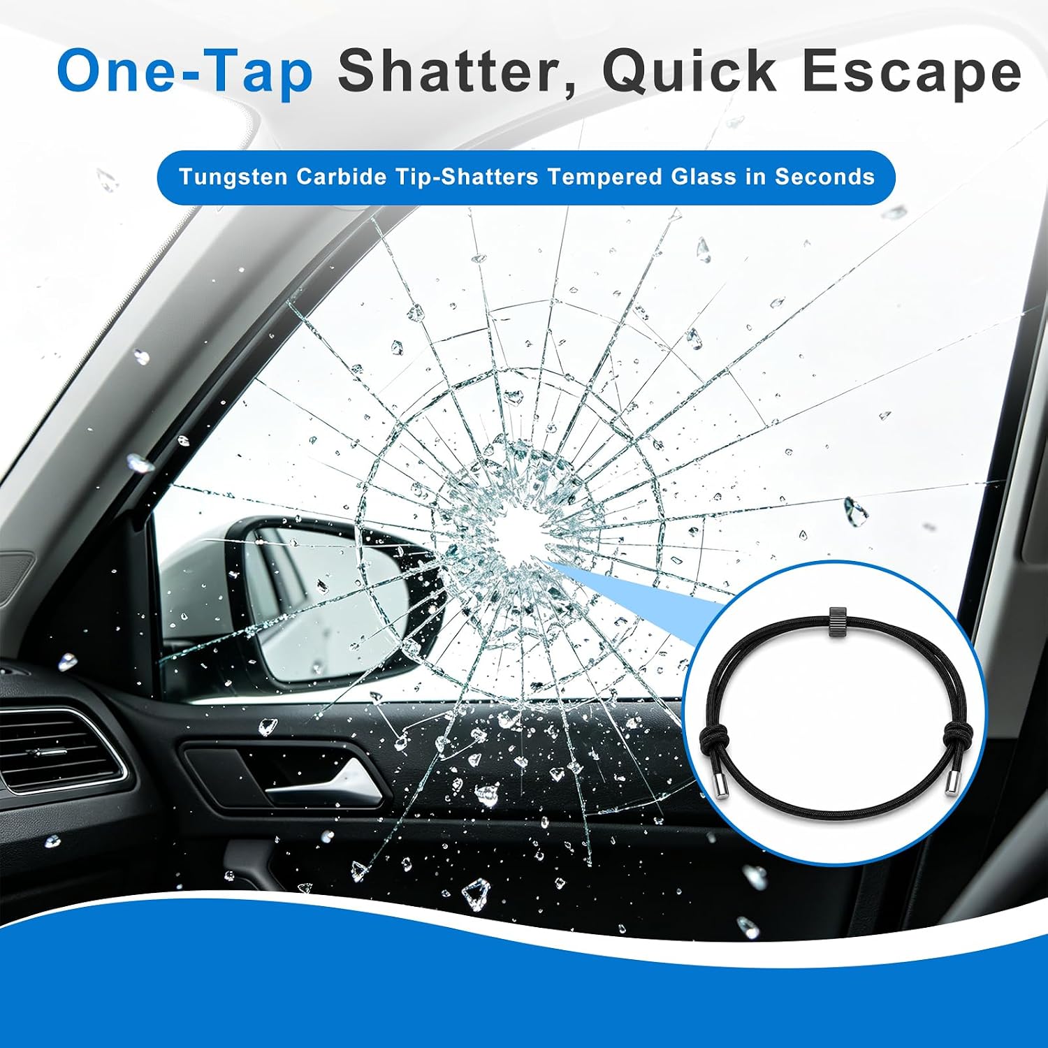 Bracelet Car Window Breaker, Adjustable Wrist Strap Escape Tool with Tungsten Carbide Bead, Portable Emergency Self Rescue Tool Wrist Glass Breaker for Car Rapid Escape image 4