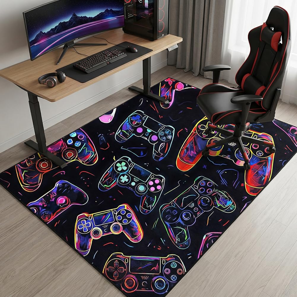 PyrrlicToy Gaming Rug for Bedroom, Gamer Rug, Colorful Boys Bedroom rug, Game Controller rugs for Game Room Playroom Home Decor, Non-Slip Carpet Decorative Floor Mat 80 * 120 cm