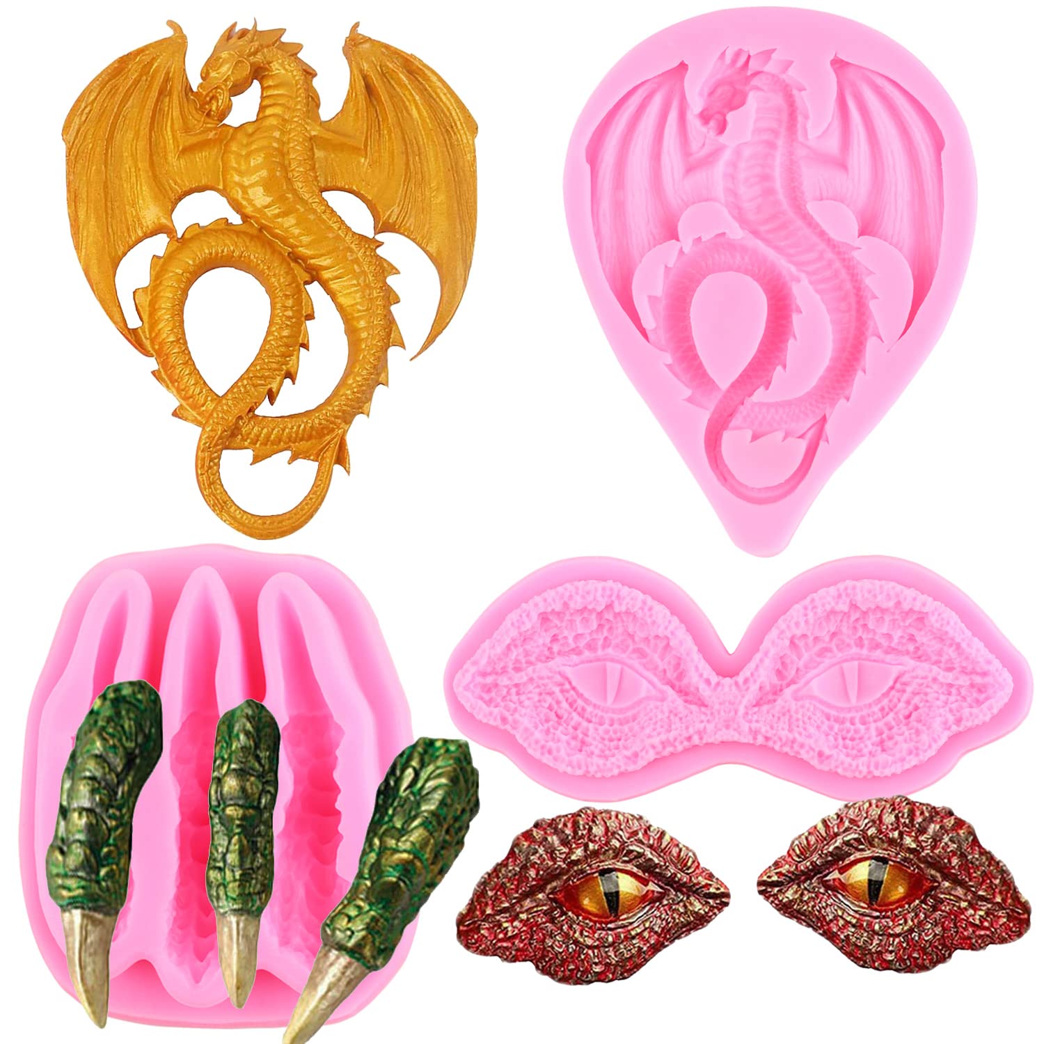 Dragon Silicone Molds Dragon Eyes Dinosaur Claws Fondant Mold Dragon Molds For Cake Decorating Cupcake Topper Chocolate Gum Paste Candy Polymer Clay Set Of 3