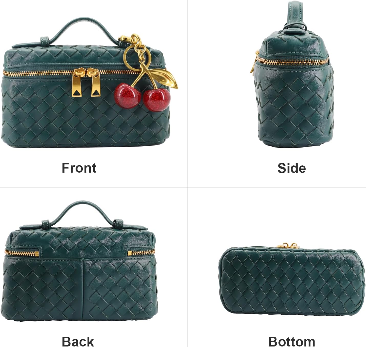Woven Crossbody Bags for Women Trendy Clutch Purse Bag Small Top Handle Leather Handbag with Cherry Charm - Image 3