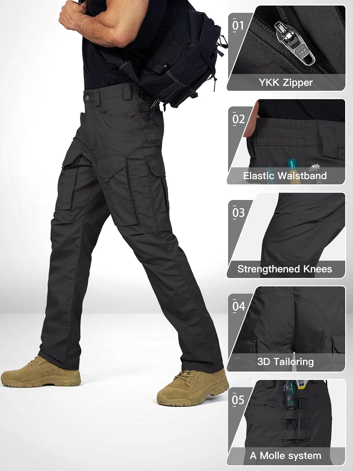 FREE SOLDIER Men's Cargo Pants,Tactical Pants for Men Stretch,Durable Ripstop EDC Work Pants for Hiking - Image 5
