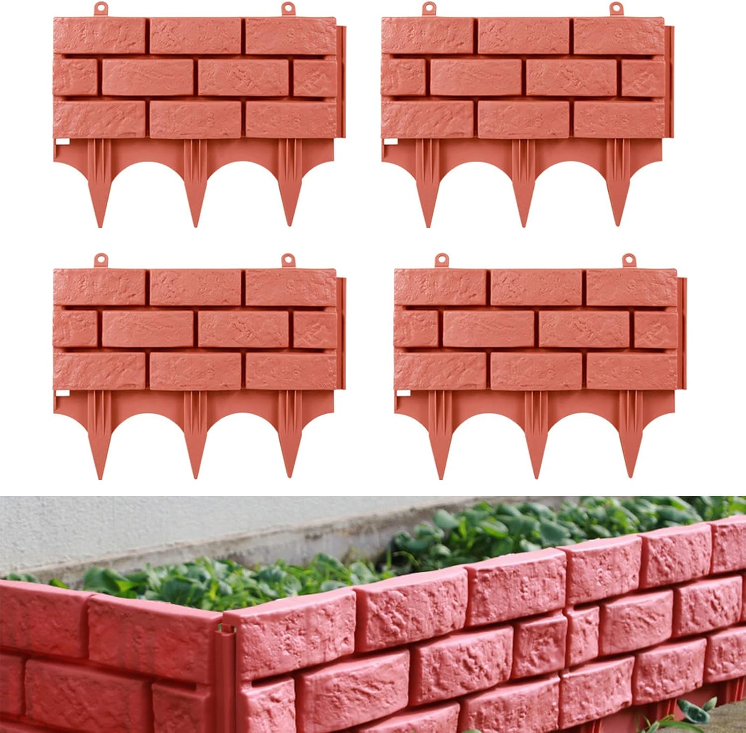 4 PCS Garden Edging Border, 17 x 13 Inch Plastic Stone Effect Edging Interlock Flower Bed Border Imitation Stone Brick Grass Edge Fence for Landscaping Walkways