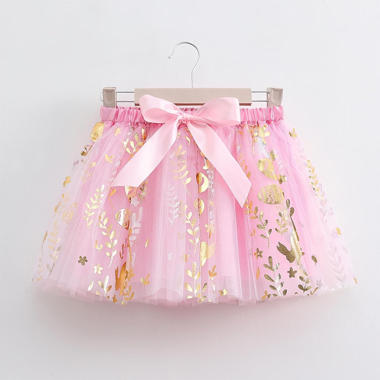 Girls Tulle Pettiskirt Elastic Waist Tutu Skirt Bow Decor Floral Foil Princess Party Dress Up for Toddler Girls