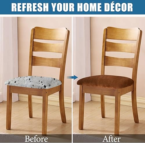 Miniatura 5 de Smiry - Originales fundas para asiento de silla de comedor, de terciopelo, con lazos, desmontables, lavables, elásticas, protectoras