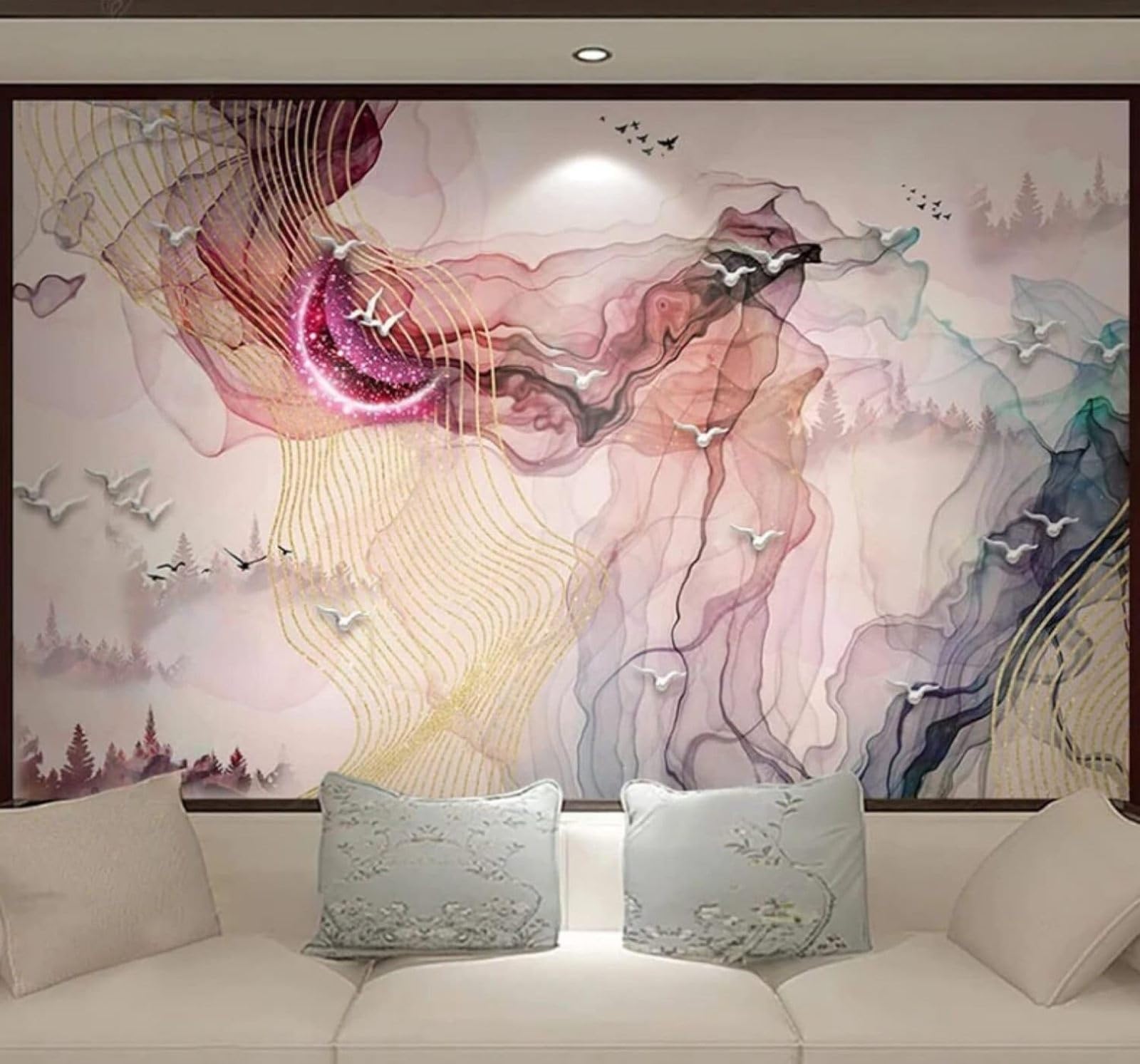 XLMING Abstract Ink Mist Forest Gold Thread Landscape 3D Wallpaper Luxury Silk Study Dining Feature Sofa Grey Bedroom Living Room Tv Decorative Wall-400cm×280cm