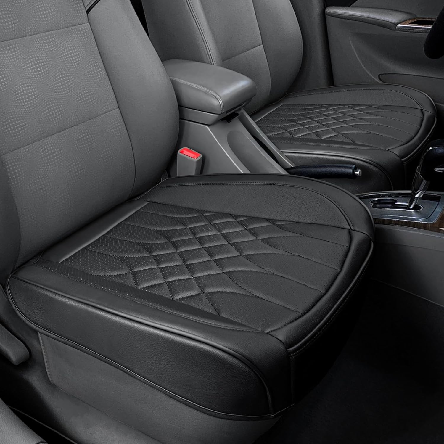 2-Pack Leather Front Car Seat Covers - Bottom Car Seat Covers Fully Wrapped, Non-Slip and Waterproof, Fits Most Vehicles Black