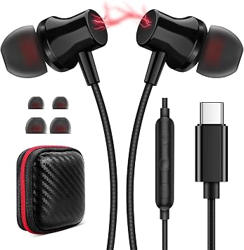 USB C Headphones for Samsung S26 S25 Ultra S24 S23 Fe, Type C Earphones with Microphone for iPhone 17 Air 16 15 Pro Max Plus HiFi Stereo Magnet Case in Ear Wired Earbuds for Galaxy S22+ Flip/Pixel 10
